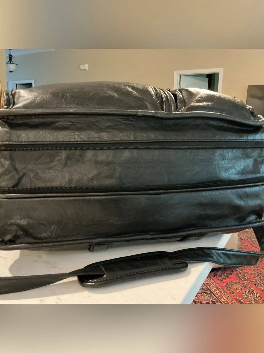 Vintage Monarch Multi-Pocket Black Briefcase Messenger Bag 16”x 11” expandable